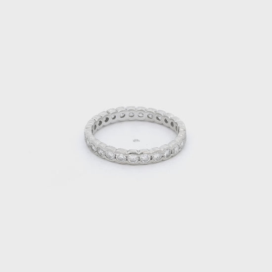 A White Gold Eternity Band with channel set round cut Diamonds at Forever Rox Fine Jewelry, Lake Tahoes Best Jewelry Store