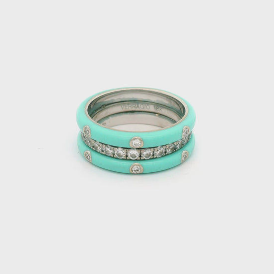 Turquoise & Diamond Eternity Band Set In Whit Gold With Diamonds Set In The Turquoise at Forever Rox Fine Jewelry