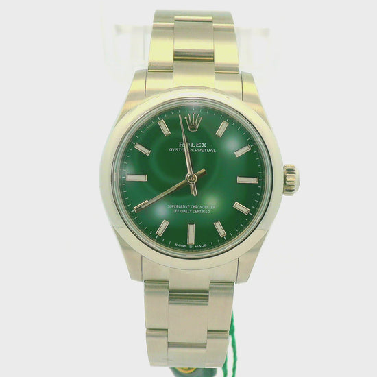 Stainless Steel Rolex Oyster Perpetual with Green Dial at Forever Rox Jewelry