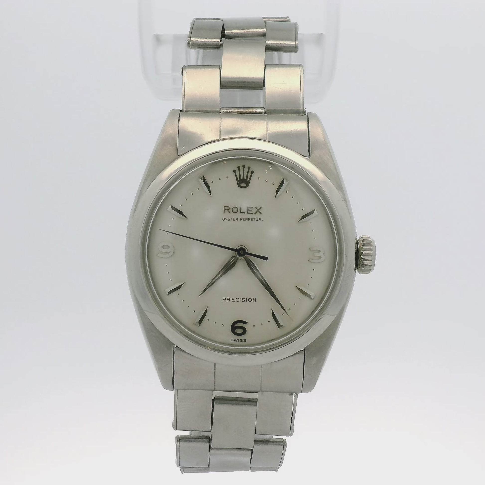 A Vintage 1953 Rolex Oyster Perpetual Ref. 6298 “Pre-Explorer” 36mm Stainless Steel Bubbleback w/ Original Rivet Oyster Bracelet Original 3,6,9 Dial at Forever Rox Fine Jewelry