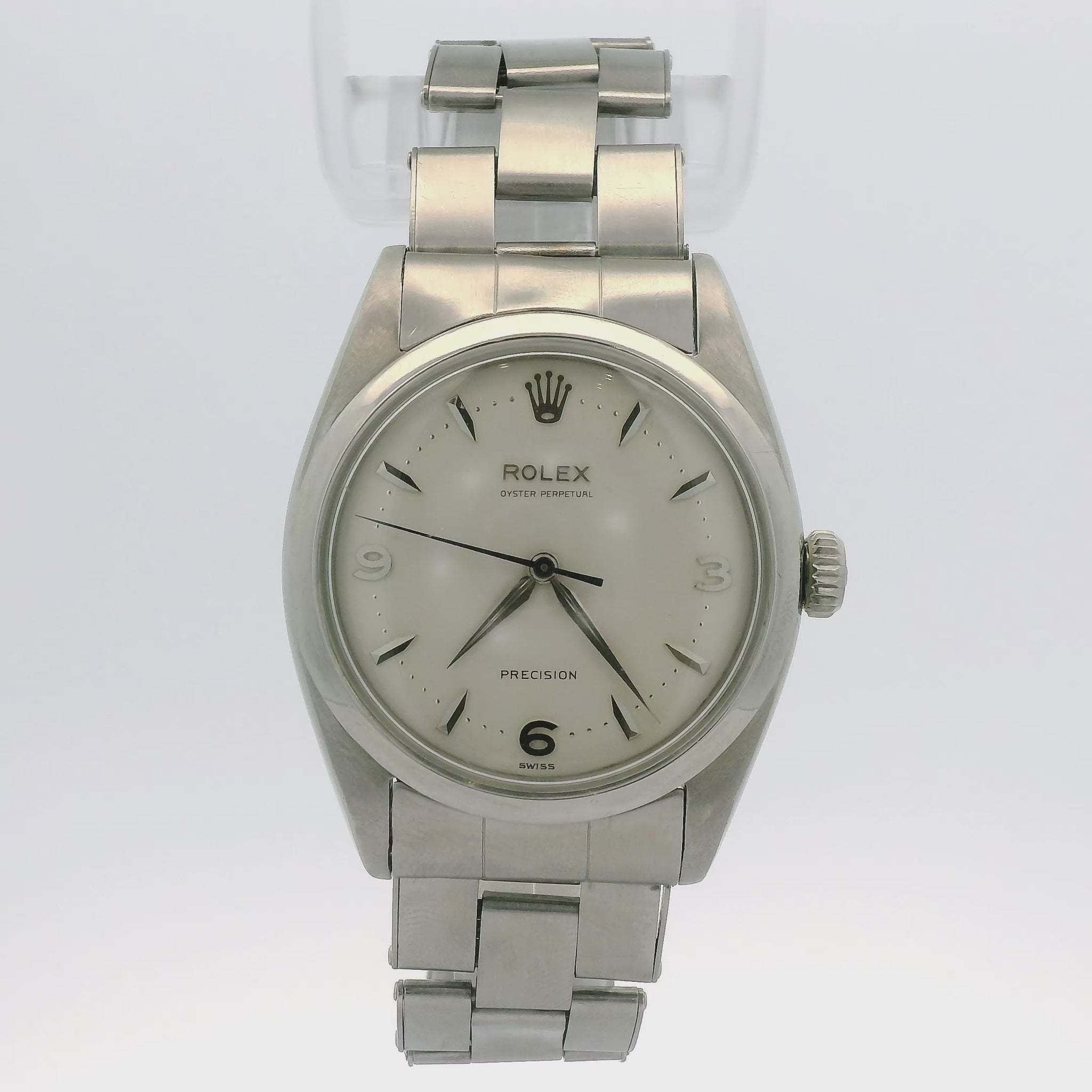 A Vintage 1953 Rolex Oyster Perpetual Ref. 6298 “Pre-Explorer” 36mm Stainless Steel Bubbleback w/ Original Rivet Oyster Bracelet Original 3,6,9 Dial at Forever Rox Fine Jewelry
