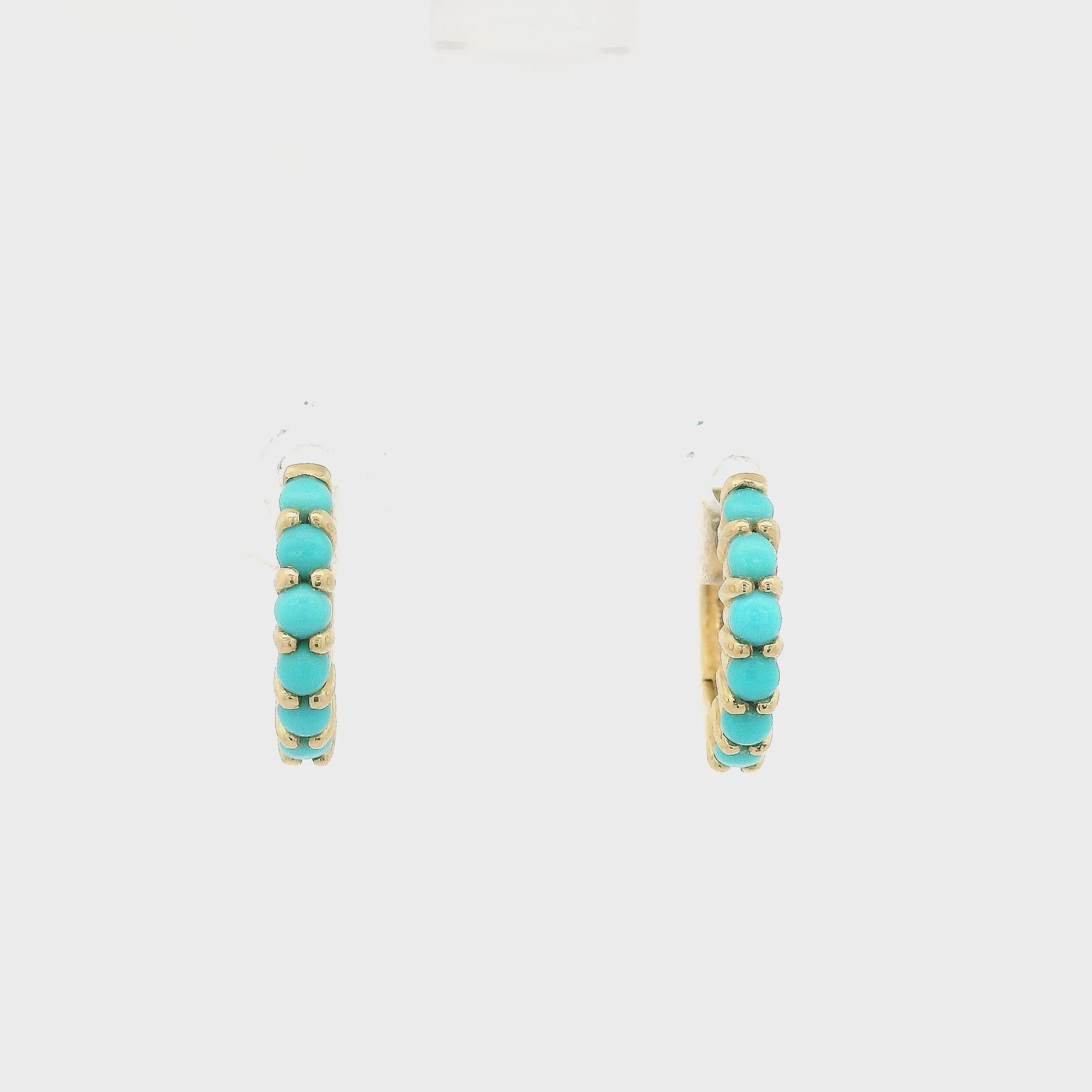 6 Turquoise Pieces in Yellow Gold Hoop Earrings at Forever Rox Fine Jewelry