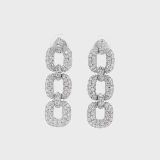 A Pair of White Gold Chainlink Dangle Earrings with pavé natural Diamonds at Forever Rox Fine Jewelry, Lake Tahoes Best Jewelry Store