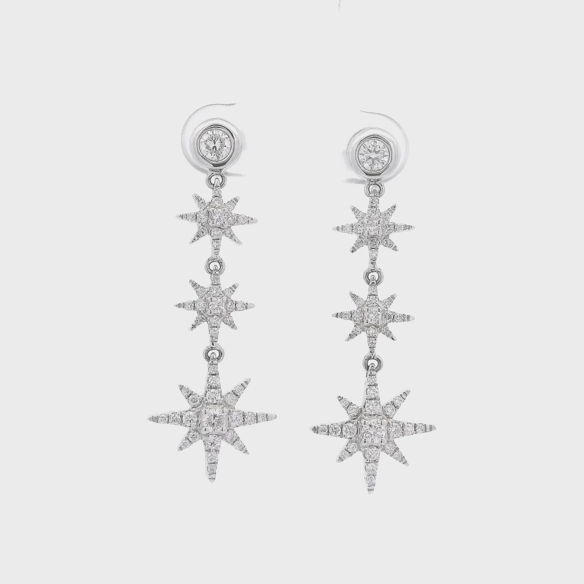 Diamond Studs with Diamond Star dangles on white background Forever Rox Fine Jewelry
