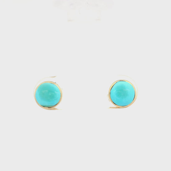 Large Turquoise Pieces Bezel Set in Yellow Gold Studs at Forever Rox Fine Jewelry
