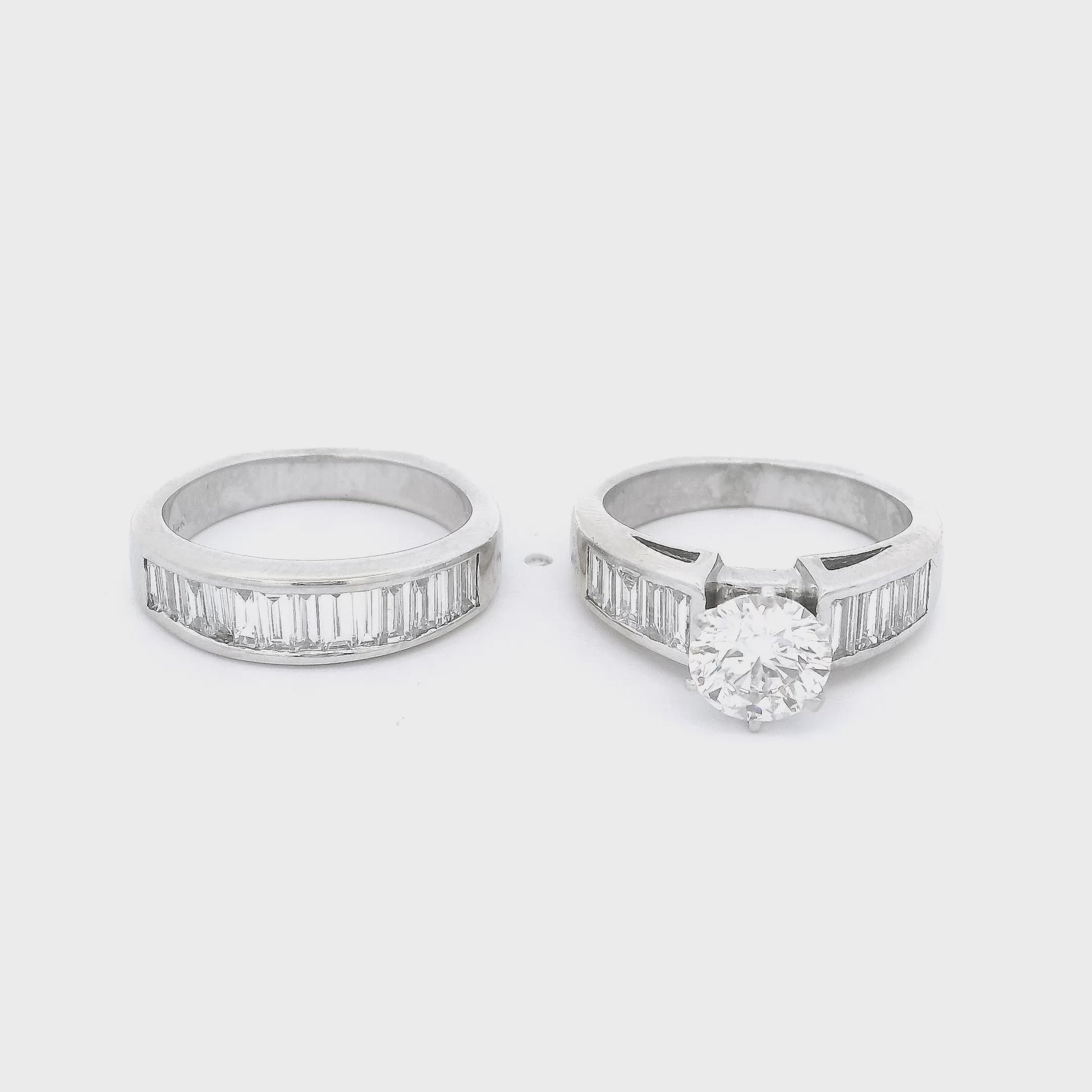 Matching diamond wedding band and bridal ring in white gold at Forever Rox Fine Jewelry