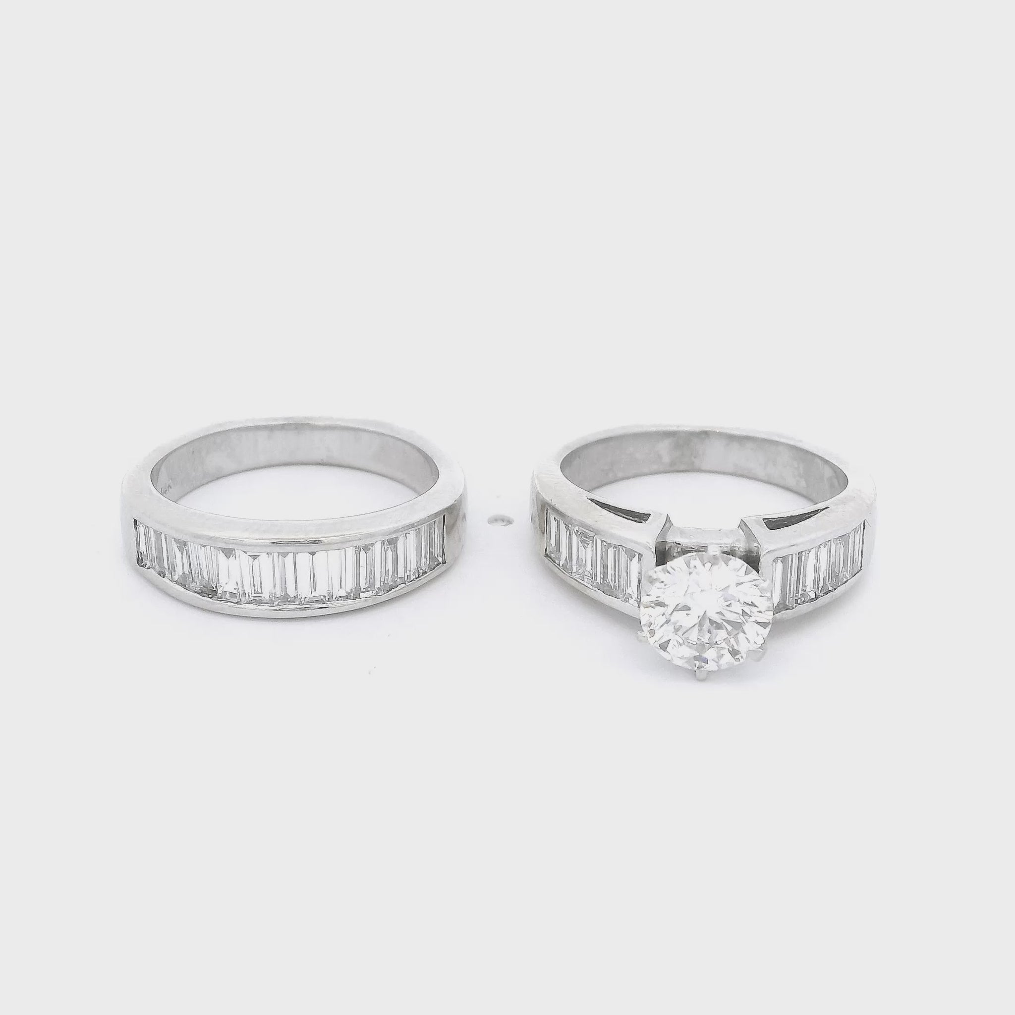 Matching diamond wedding band and bridal ring in white gold at Forever Rox Fine Jewelry