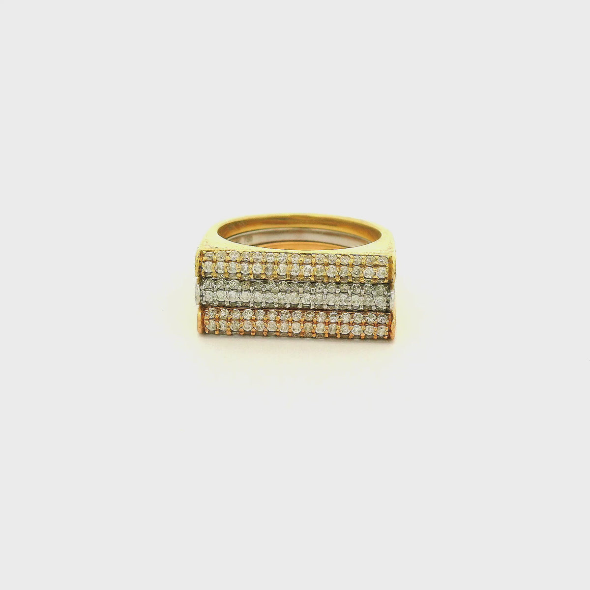 A Set of Yellow, White and Rose Gold Rings with pavé natural diamonds at Forever Rox Fine Jewelry, Lake Tahoes Best Jewelry Store
