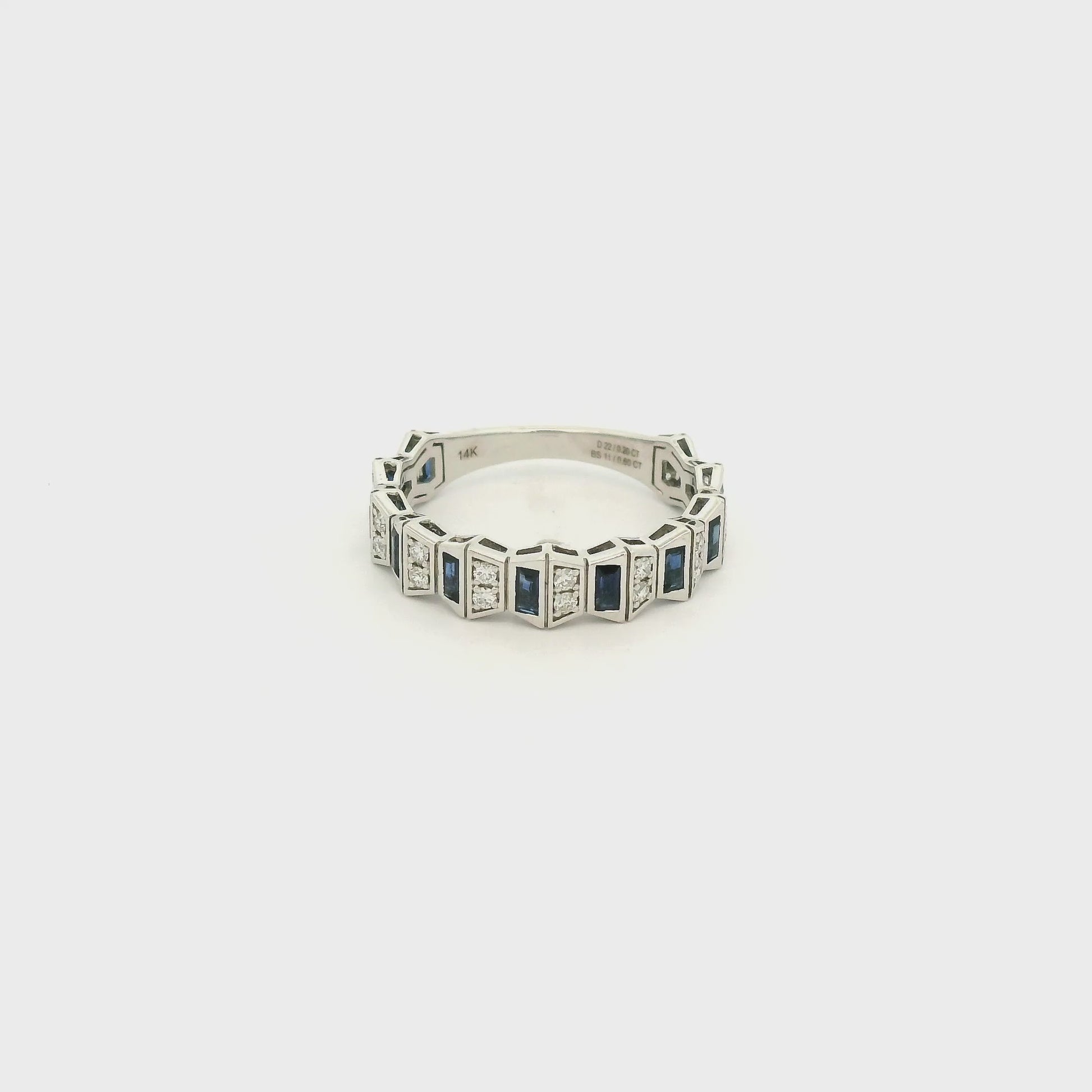 A White Gold Geometric Style Ring with natural Sapphires & Natural Diamonds at Forever Rox Fine Jewelry, Lake Tahoes Best Jewelry Store
