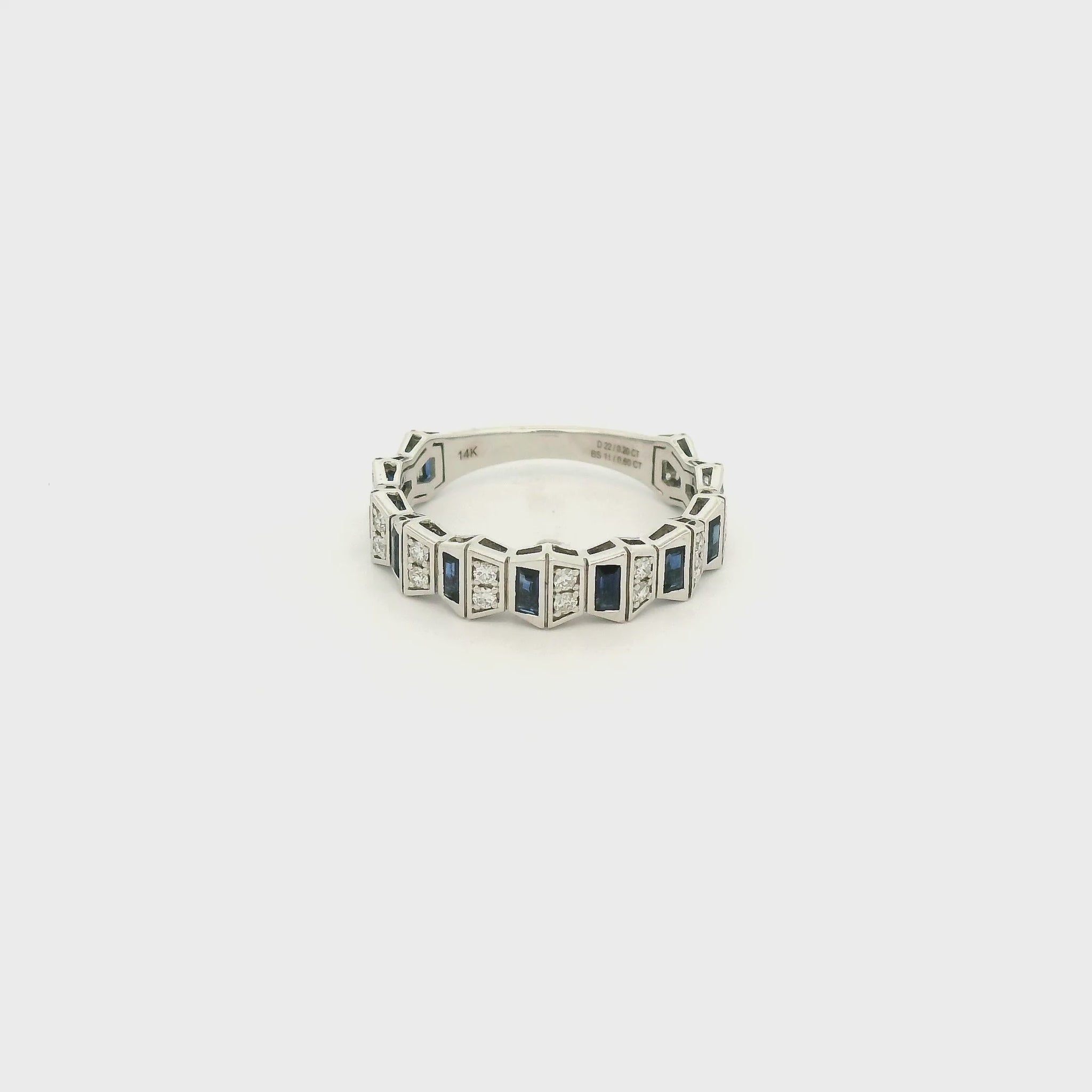 A White Gold Geometric Style Ring with natural Sapphires & Natural Diamonds at Forever Rox Fine Jewelry, Lake Tahoes Best Jewelry Store
