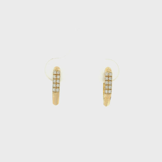 A Pair of Yellow Gold Hoop Earrings with two rows of natural diamonds at Forever Rox Fine Jewelry, Lake Tahoes Best Jewelry Store
