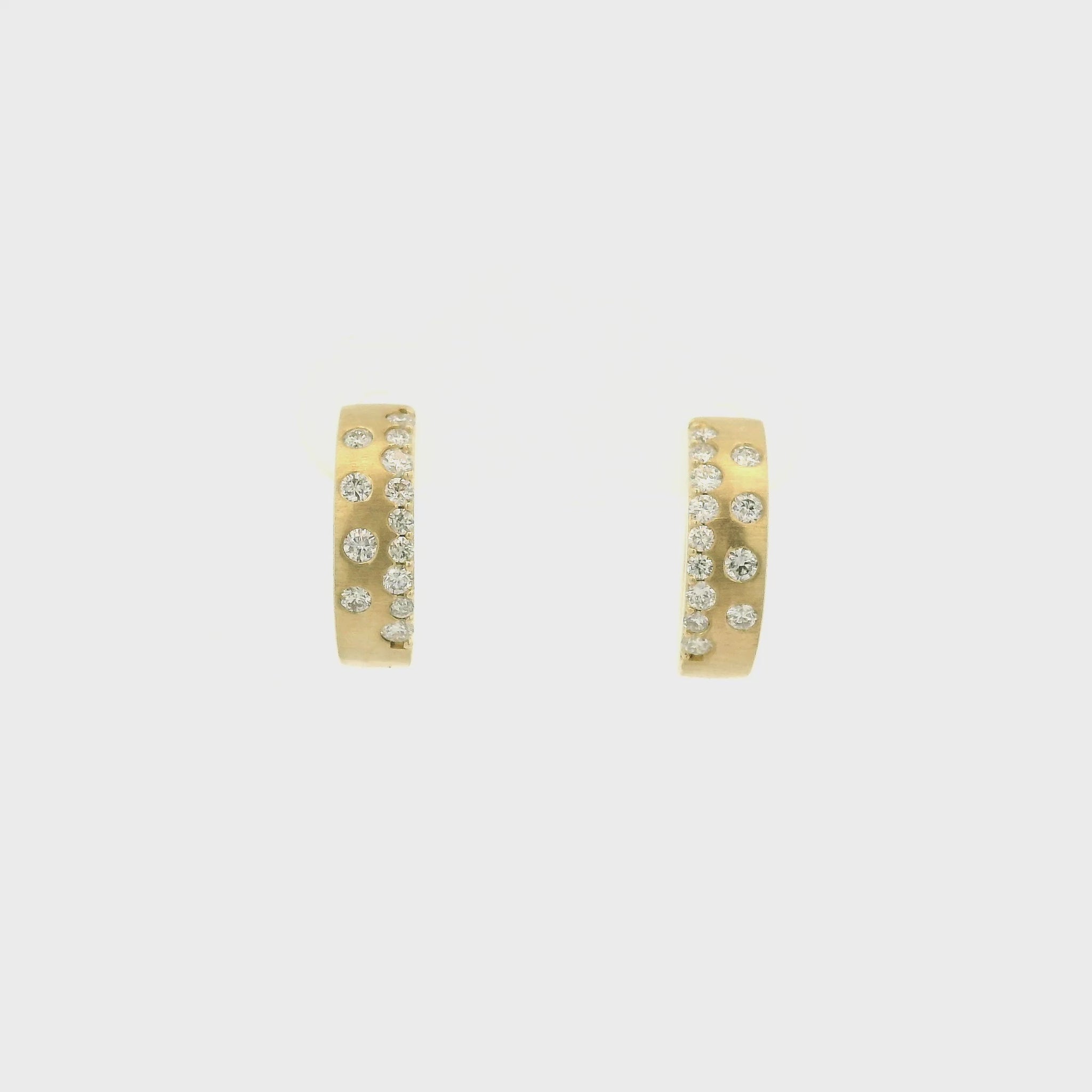A Pair of Yellow Gold Hoop Earrings with flush set round cut natural Diamonds at Forever Rox Fine Jewelry, Lake Tahoes Best Jewelry Store