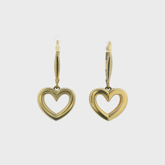 Yellow Gold Heart Shaped Dangle Earrings at Forever Rox Fine Jewelry