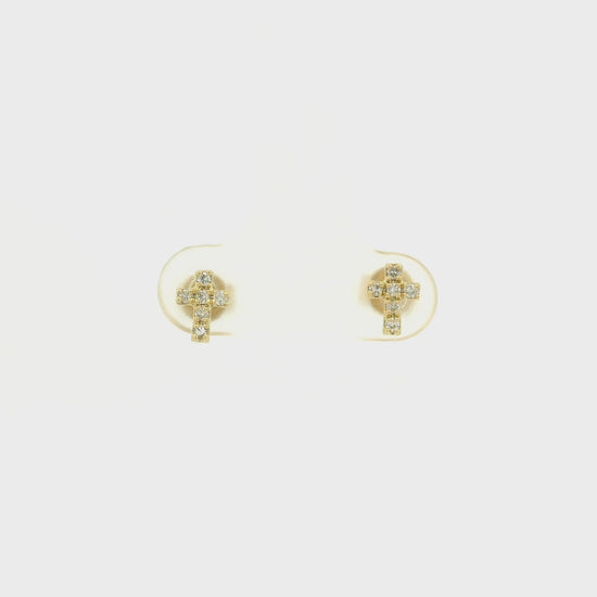 A Pair of Yellow Gold Cross Stud Earrings with diamonds at Forever Rox Fine Jewelry, Lake Tahoes Best Jewelry Store
