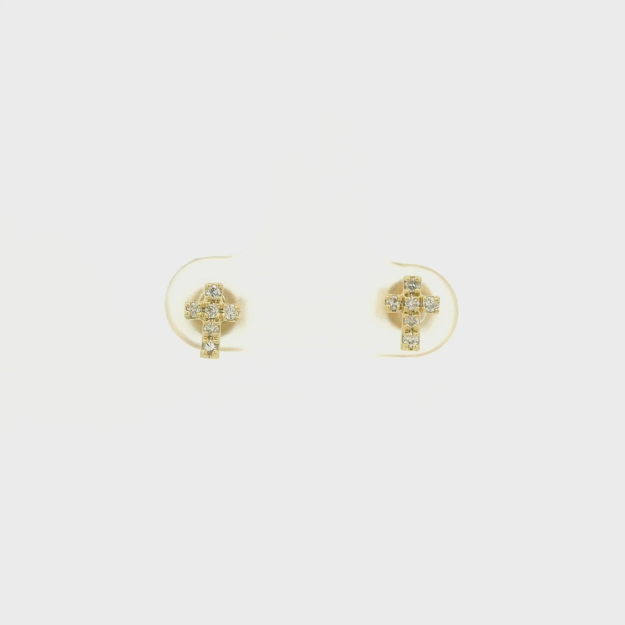A Pair of Yellow Gold Cross Stud Earrings with diamonds at Forever Rox Fine Jewelry, Lake Tahoes Best Jewelry Store
