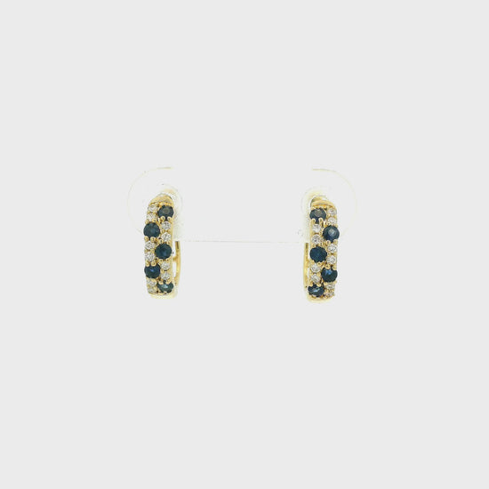 A Pair of Yellow Hoop Gold Earrings with natural Sapphires & Diamonds at Forever Rox Fine Jewelry, Lake Tahoes Best Jewelry Store
