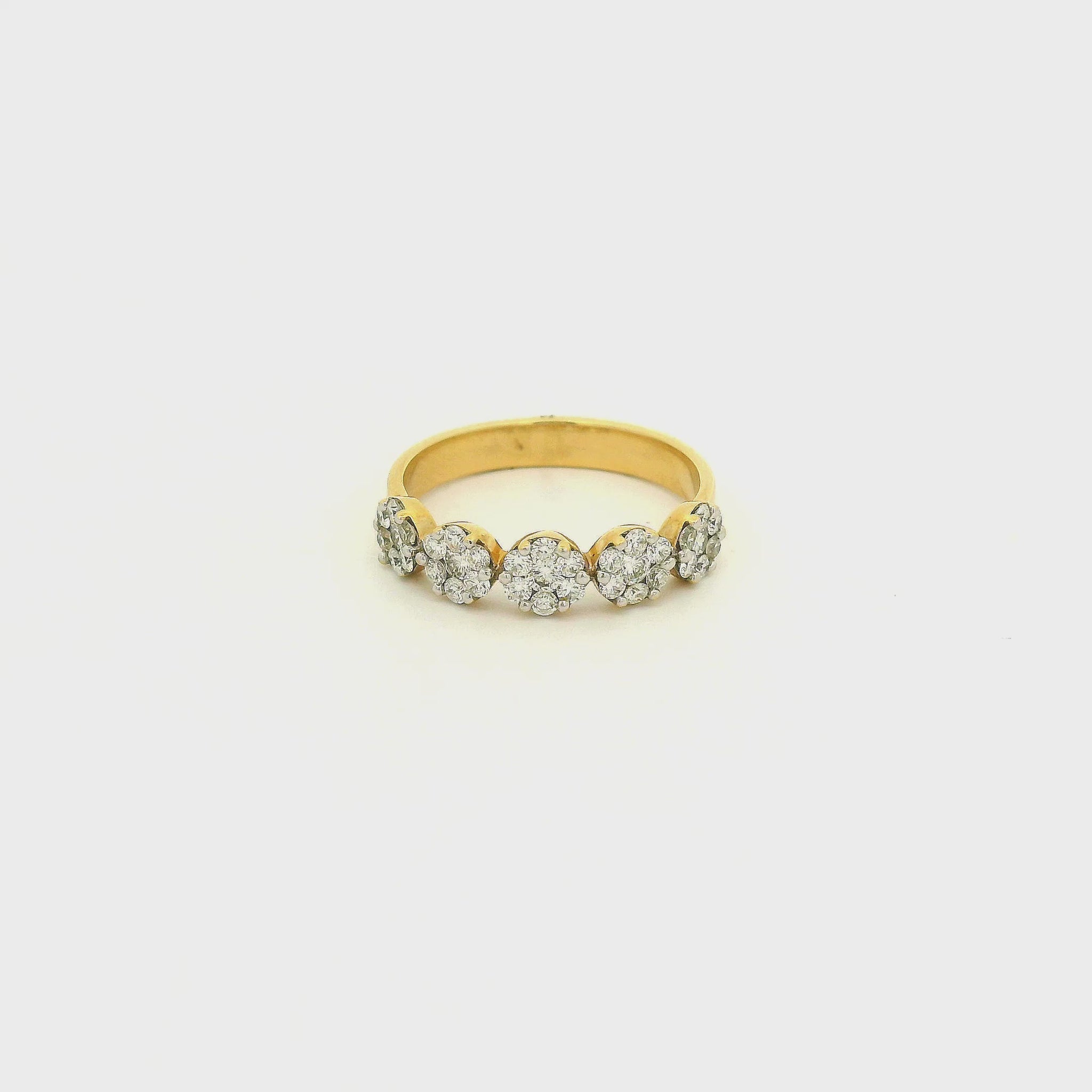 A Yellow Gold Ring with five individual sections with 7 cluster set natural diamonds at Forever Rox Fine Jewelry, Lake Tahoes Best Jewelry Store
