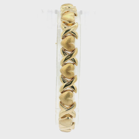 Yellow Gold Bracelet with hearts and X's alternating at Forever Rox Fine Jewelry