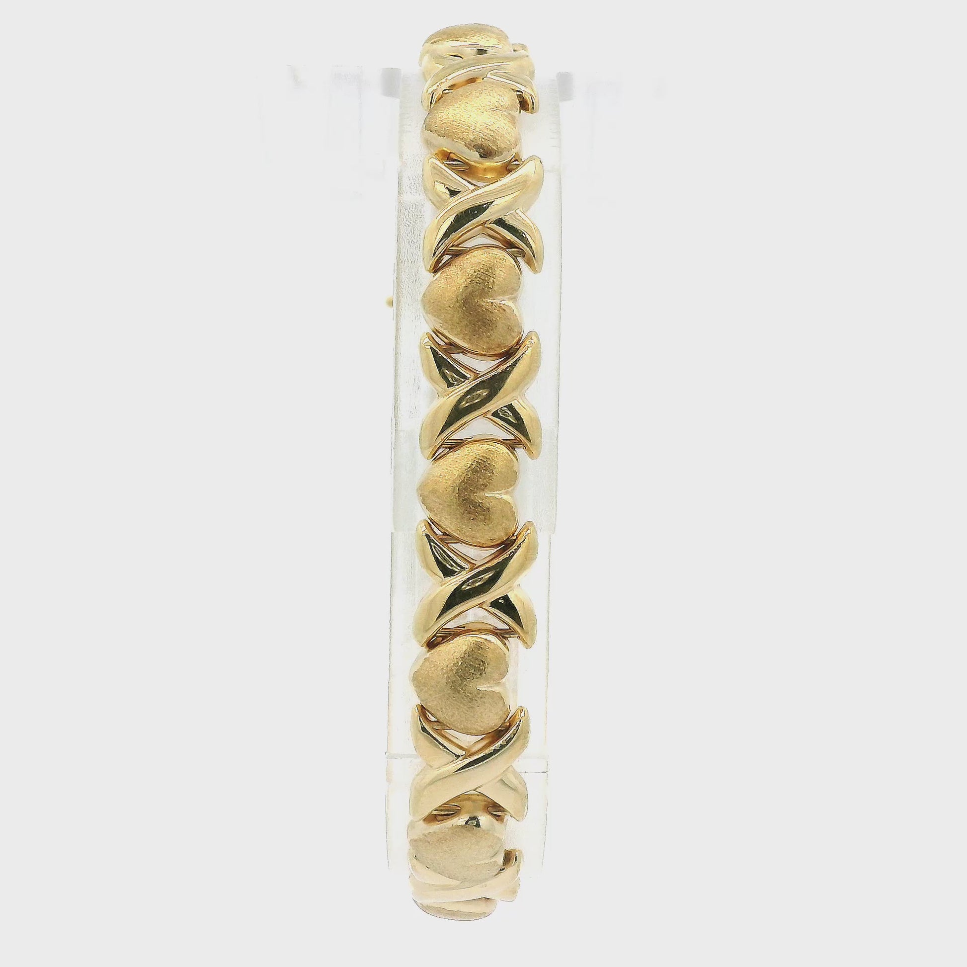 Yellow Gold Bracelet with hearts and X's alternating at Forever Rox Fine Jewelry