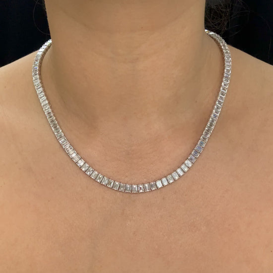 A White Gold Diamond Tennis Necklace with 122 Emerald Cut Diamonds at Forever Rox Fine Jewelry, Lake Tahoes Best Jewelry Store