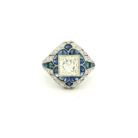 Princess Cut Art Deco Ring with Sapphires and Diamonds - Forever Rox Fine Jewelry