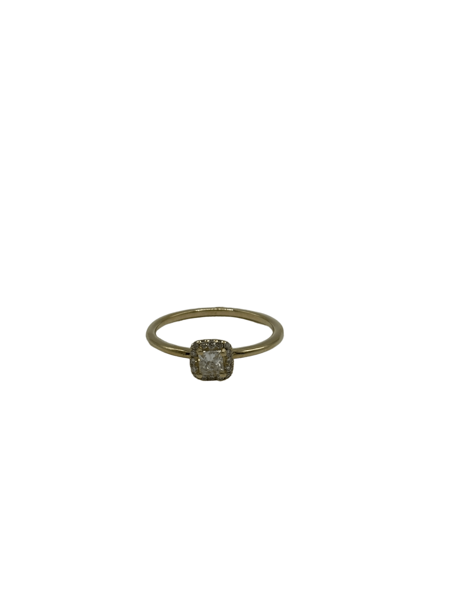 Princess Cut Diamond With Diamond Halo Yellow Gold Bridal Ring - Forever Rox