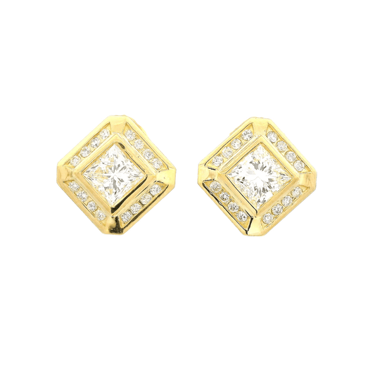 Princess Cut & Round Cut Diamond Octagon Studs - Forever Rox