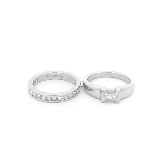 Radiant Cut Diamond Bridal Ring & Matching Band With Princess Cut Diamonds - Forever Rox Fine Jewelry