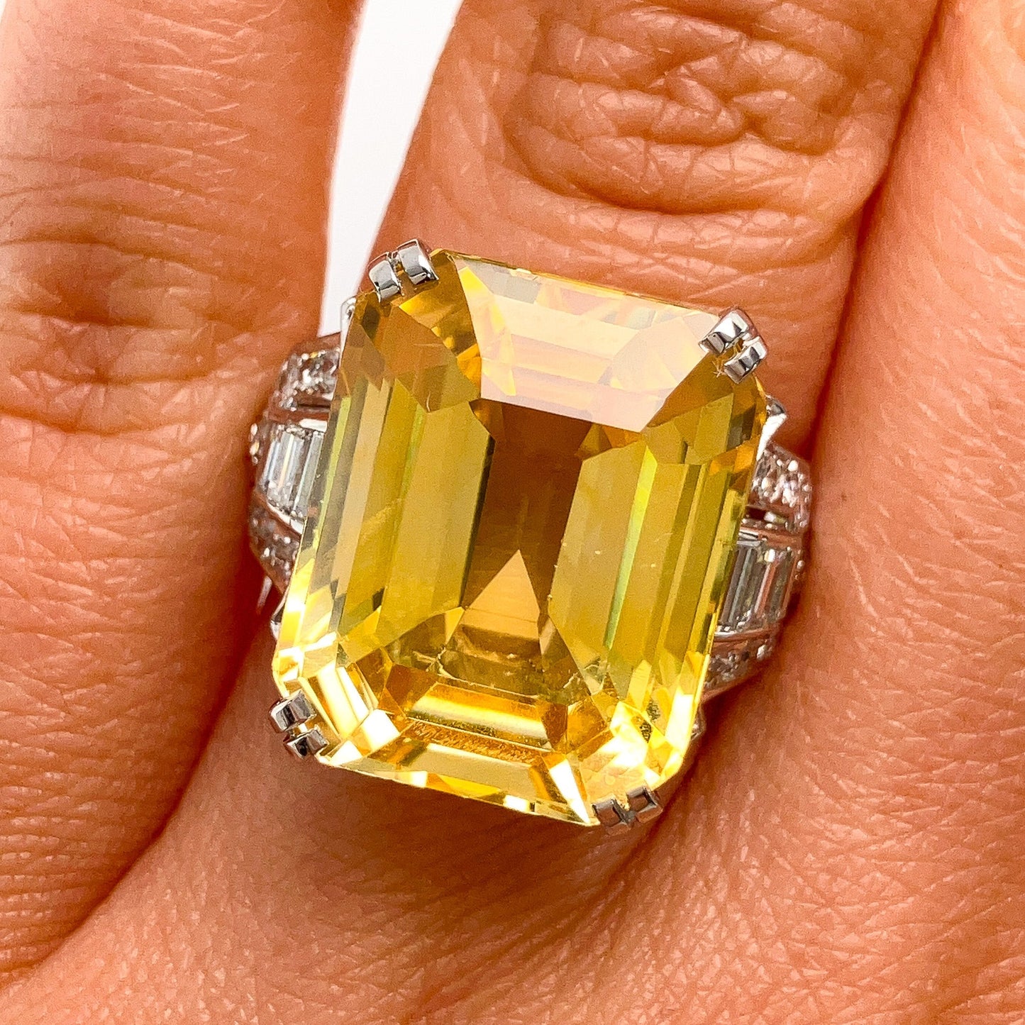 Retro 21.31ct GIA Certified No Heat Yellow Sapphire & Diamond Ring, Platinum - Forever Rox