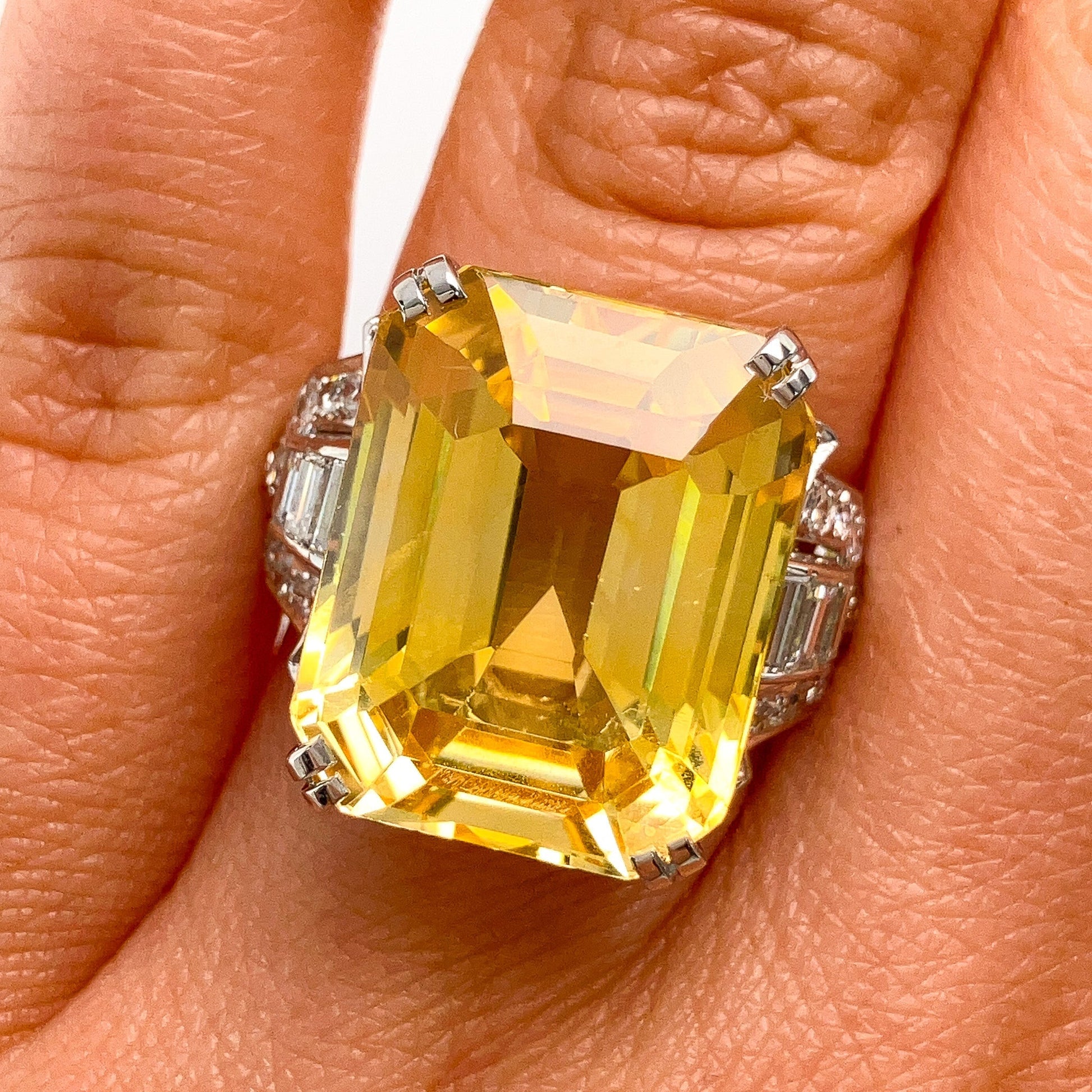 Retro 21.31ct GIA Certified No Heat Yellow Sapphire & Diamond Ring, Platinum - Forever Rox
