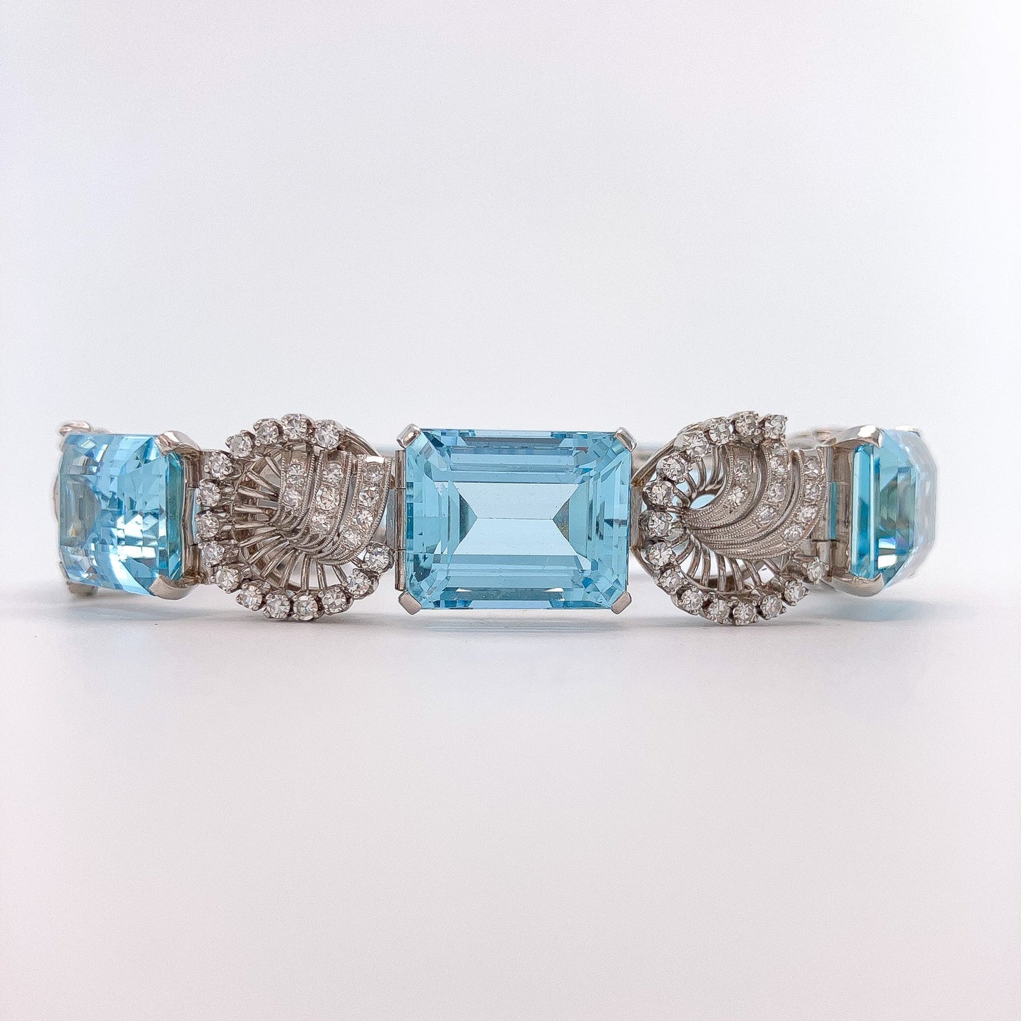 Retro Aquamarine & Diamond Bracelet, Platinum - Forever Rox Fine Jewelry