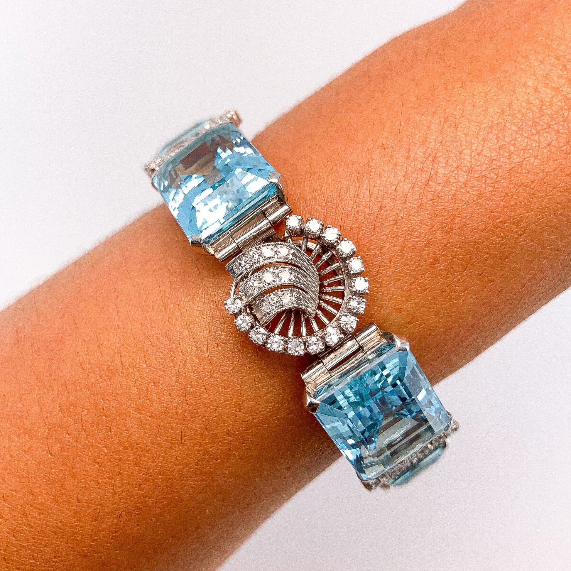 Retro Aquamarine & Diamond Bracelet, Platinum - Forever Rox Fine Jewelry