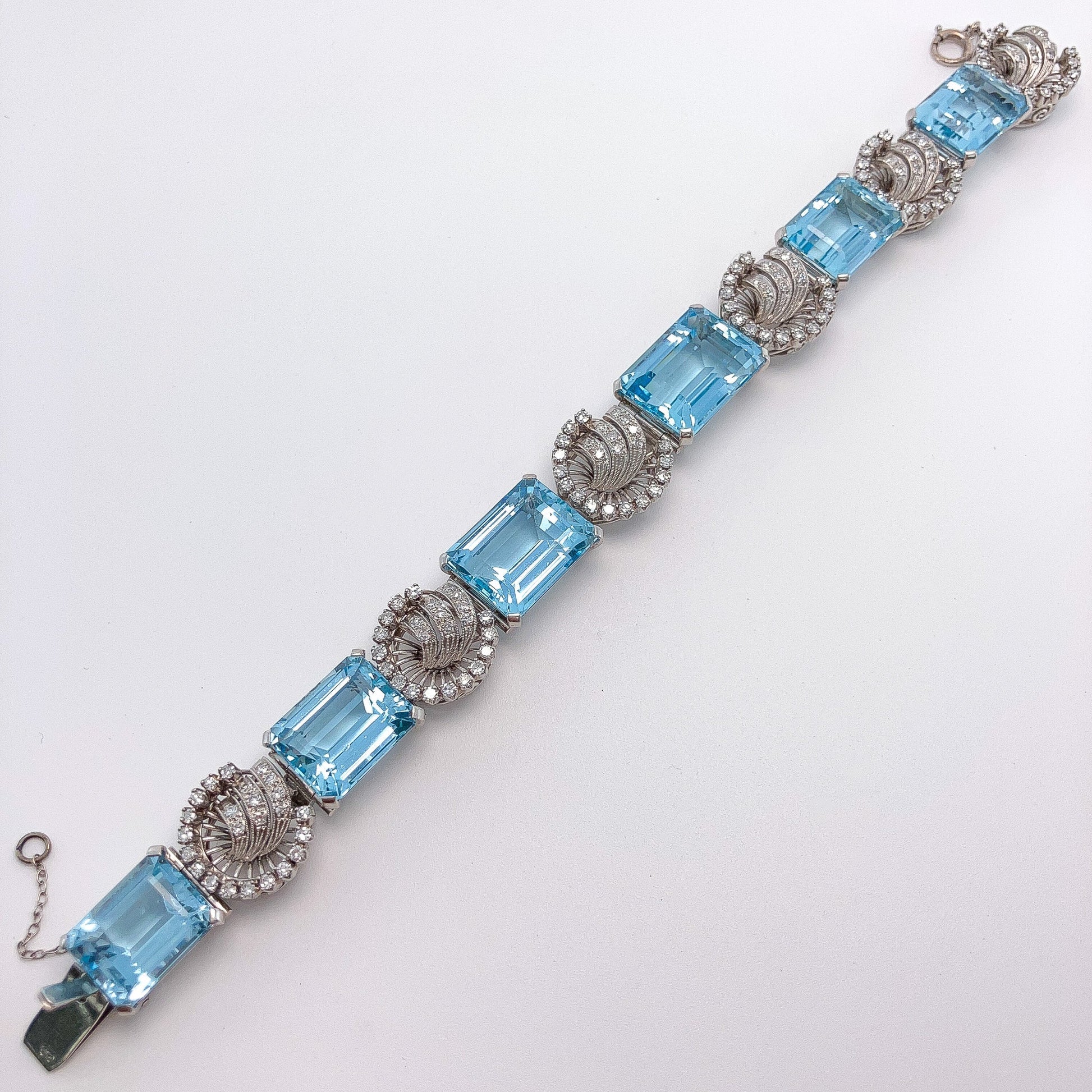 Retro Aquamarine & Diamond Bracelet, Platinum - Forever Rox Fine Jewelry