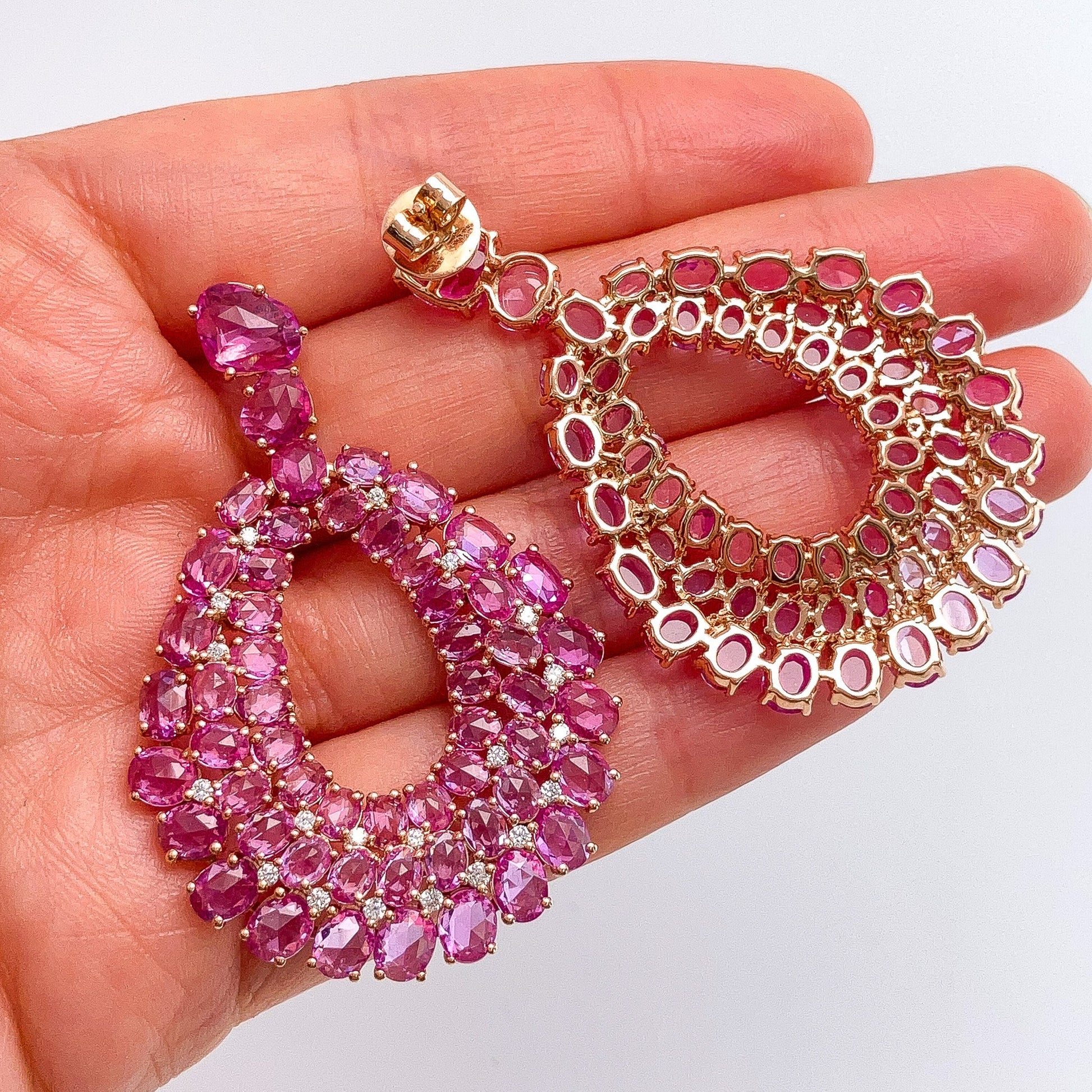 Rose Cut Pink Sapphire & Diamond Cluster Earrings, 18k - Forever Rox Fine Jewelry