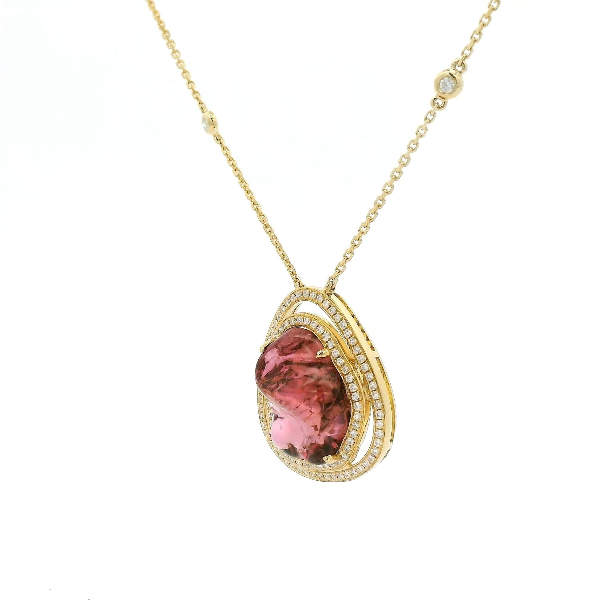 Rough Cut Pink Tourmaline & Diamonds By The Yard Necklace - Forever Rox