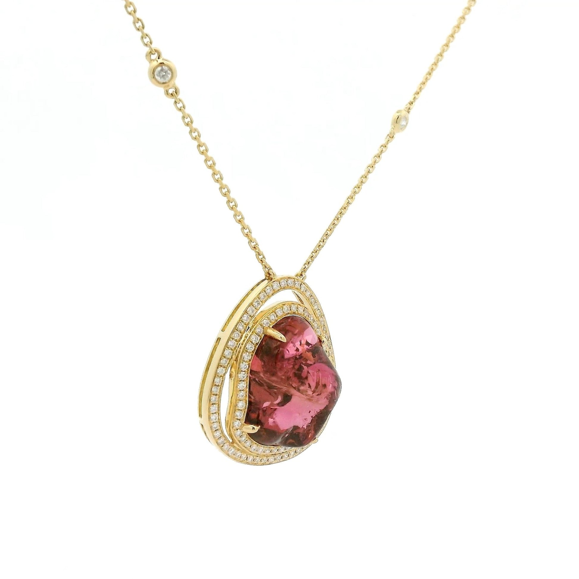 Rough Cut Pink Tourmaline & Diamonds By The Yard Necklace - Forever Rox