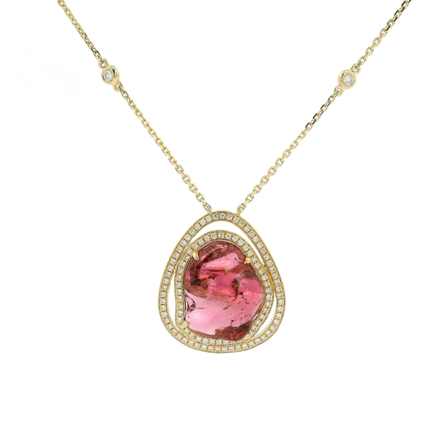 Rough Cut Pink Tourmaline & Diamonds By The Yard Necklace - Forever Rox