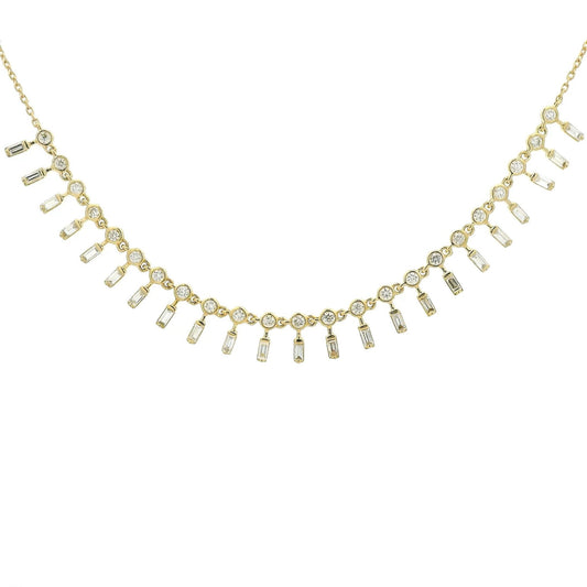 Round & Baguette Cut Diamond Strand Necklace - Forever Rox Fine Jewelry