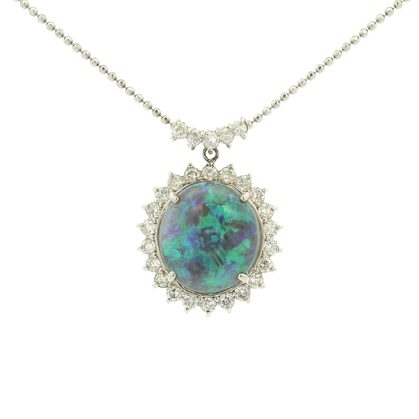 Round Black Lightning Ridge Opal & Diamond Pendant - Forever Rox Fine Jewelry