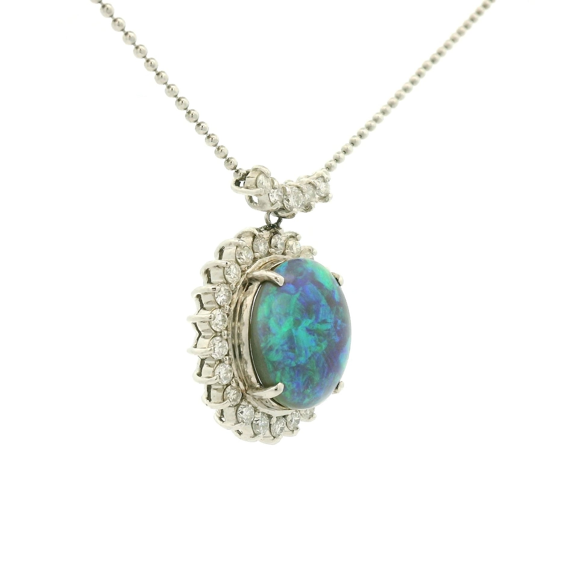 Round Black Lightning Ridge Opal & Diamond Pendant - Forever Rox Fine Jewelry