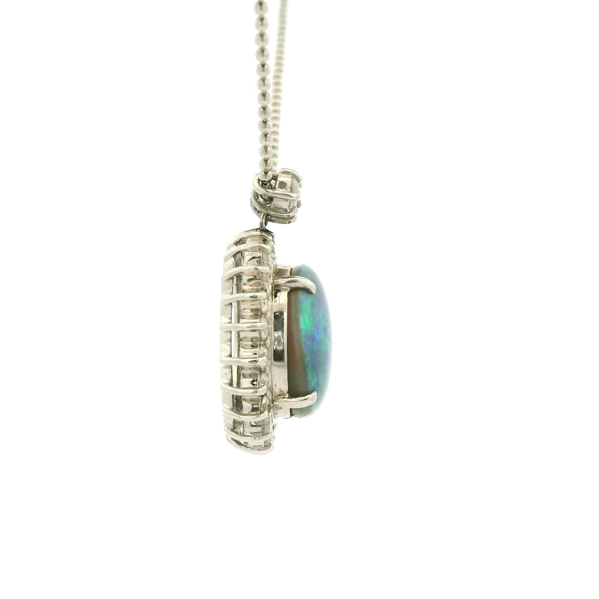 Round Black Lightning Ridge Opal & Diamond Pendant - Forever Rox Fine Jewelry