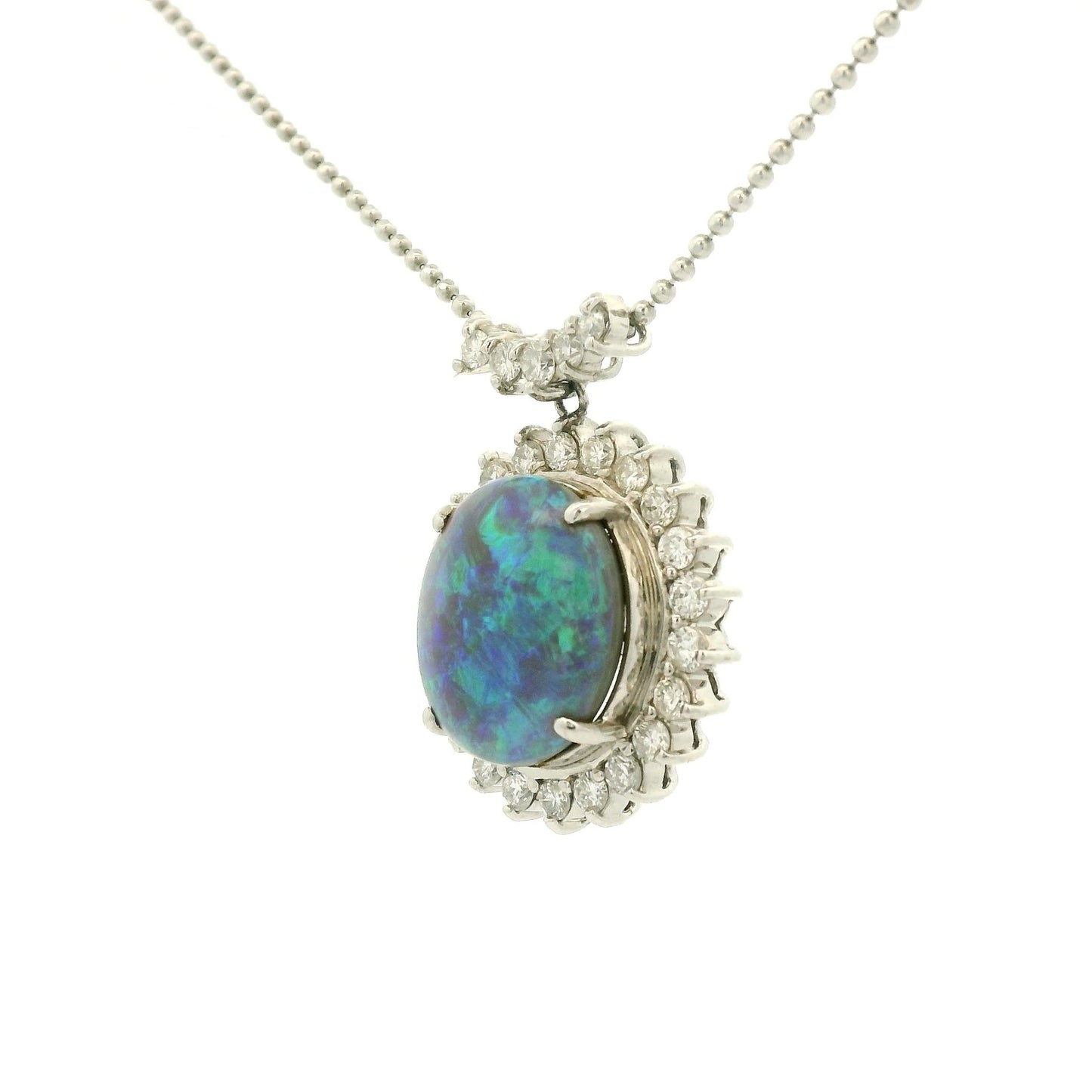 Round Black Lightning Ridge Opal & Diamond Pendant - Forever Rox Fine Jewelry