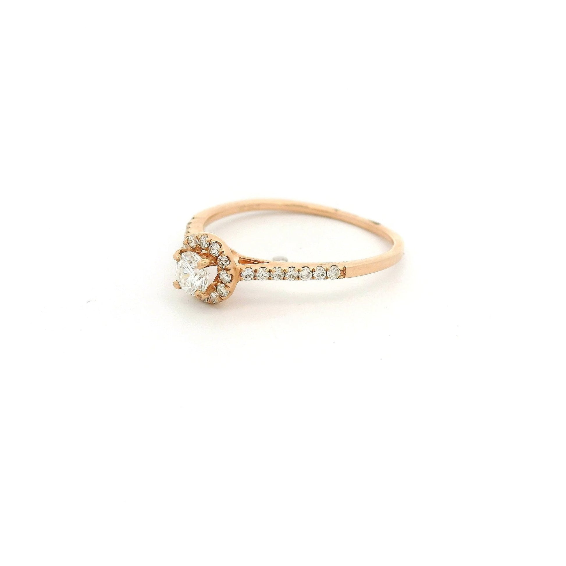 Round Brilliant Cut Diamond Bridal Ring With Diamond Halo and Diamonds Down Shank - Forever Rox Fine Jewelry