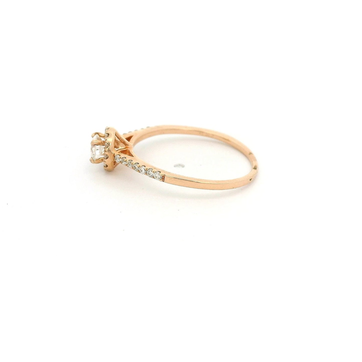 Round Brilliant Cut Diamond Bridal Ring With Diamond Halo and Diamonds Down Shank - Forever Rox Fine Jewelry