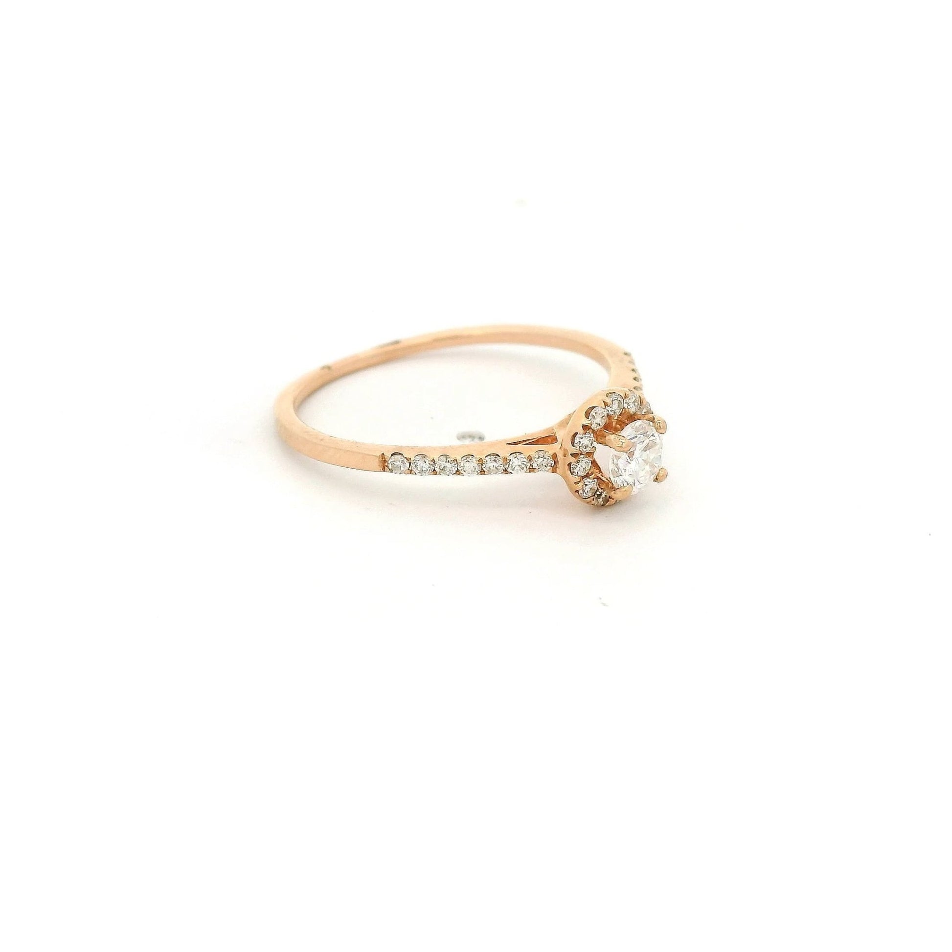 Round Brilliant Cut Diamond Bridal Ring With Diamond Halo and Diamonds Down Shank - Forever Rox Fine Jewelry