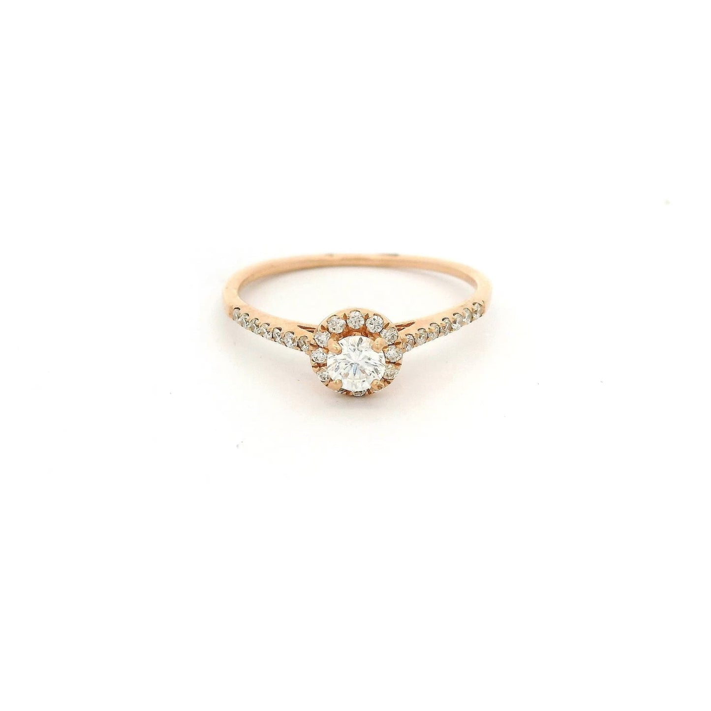 Round Brilliant Cut Diamond Bridal Ring With Diamond Halo and Diamonds Down Shank - Forever Rox Fine Jewelry