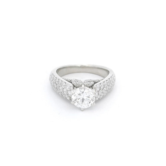 Round Brilliant Cut Diamond Bridal Ring with Pavé Set Diamonds Down Shank - Forever Rox Fine Jewelry