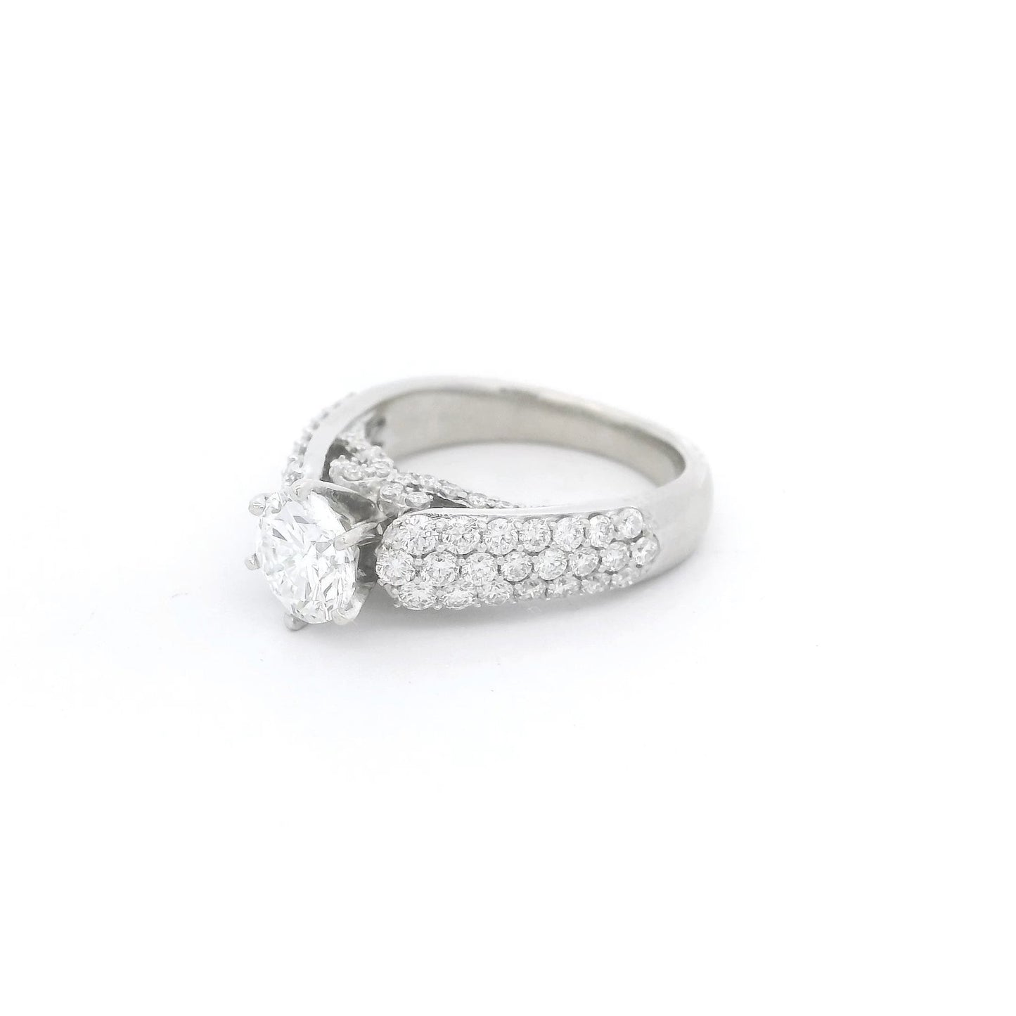 Round Brilliant Cut Diamond Bridal Ring with Pavé Set Diamonds Down Shank - Forever Rox Fine Jewelry