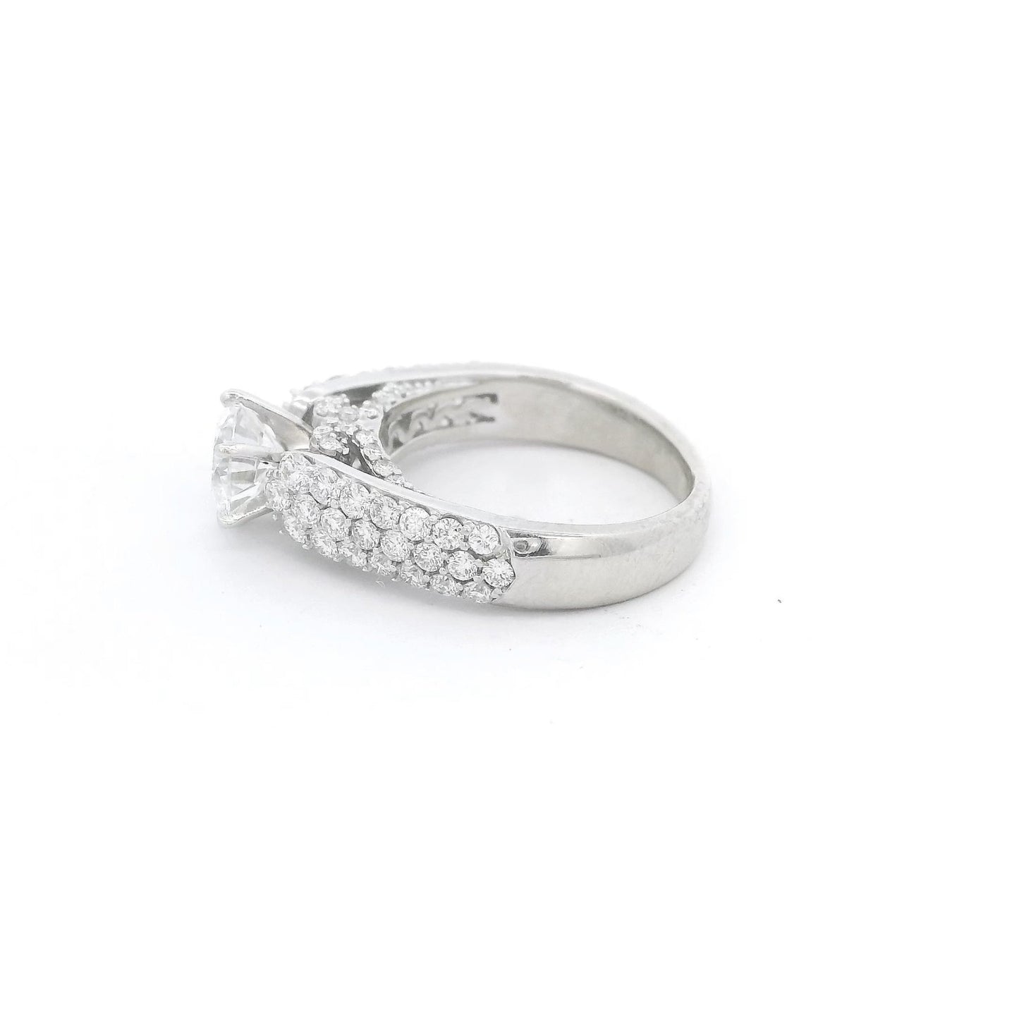 Round Brilliant Cut Diamond Bridal Ring with Pavé Set Diamonds Down Shank - Forever Rox Fine Jewelry