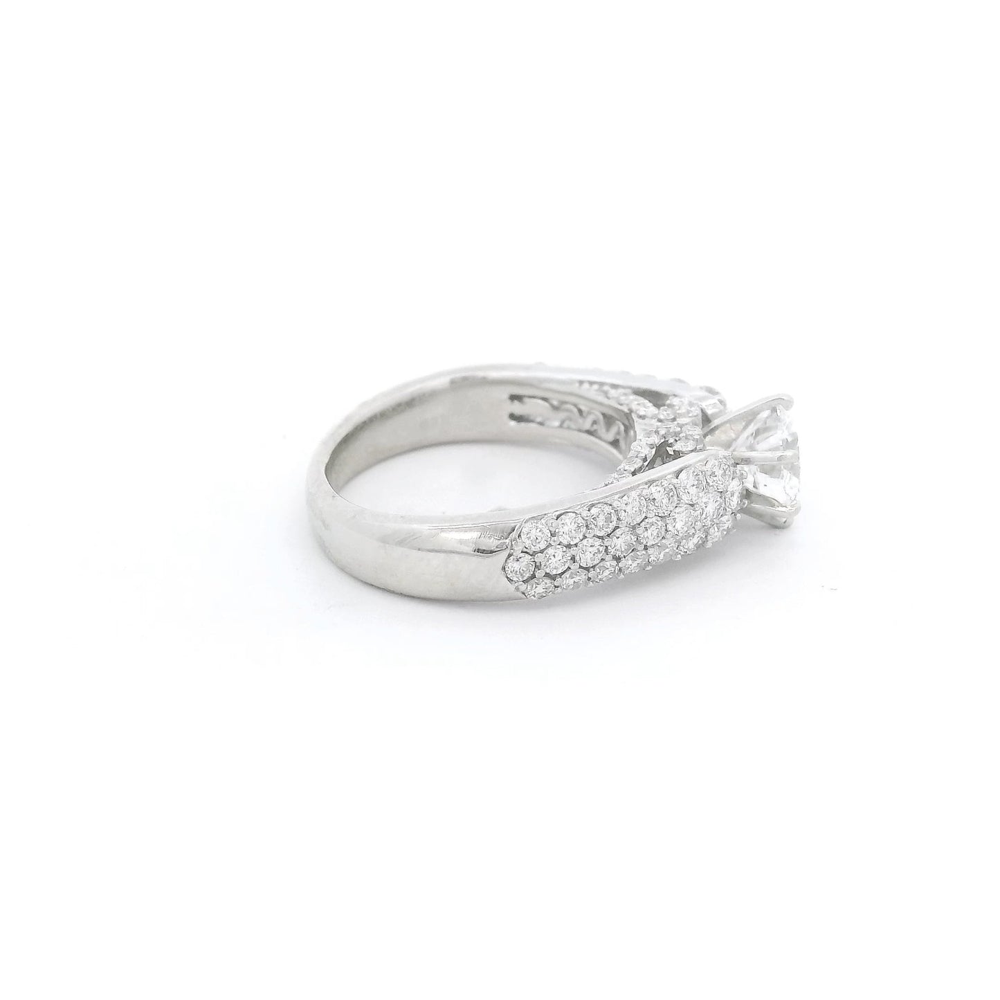 Round Brilliant Cut Diamond Bridal Ring with Pavé Set Diamonds Down Shank - Forever Rox Fine Jewelry